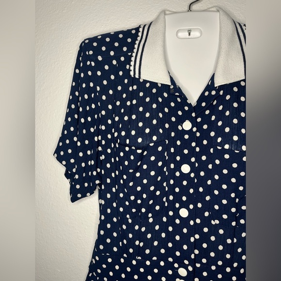 Vintage Leslie Fay Navy Polka Dot Midi Dress πβ¨ - Picture 4 of 6